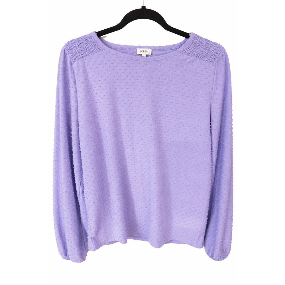 J.Crew Swiss Dot Blouse M Cottagecore Romantic Lavender Smocked Puff Sleeve Top